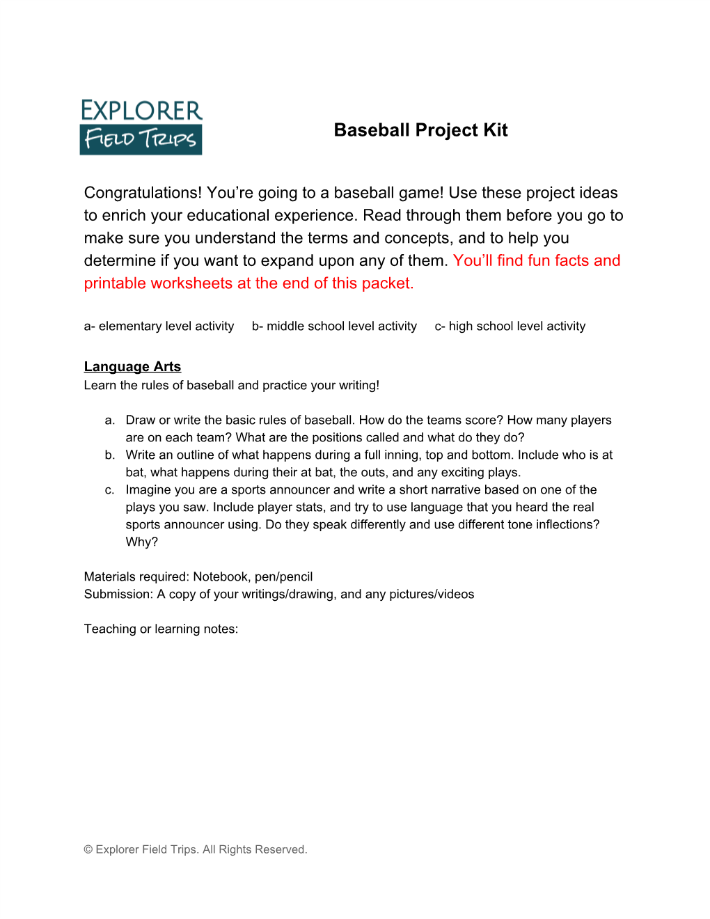 Baseball Project Kit