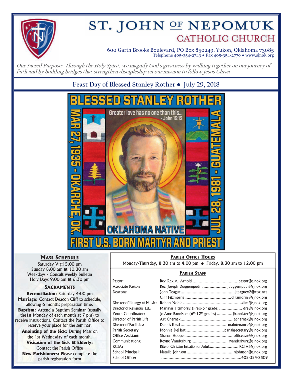 Feast Day of Blessed Stanley Rother July 29, 2018