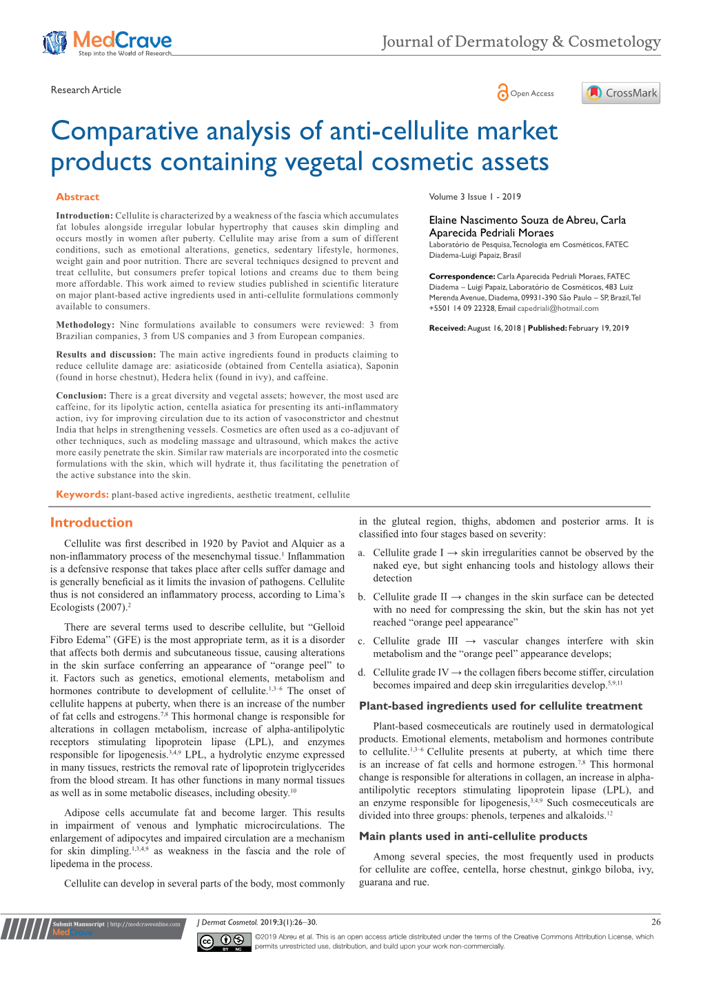 Comparative Analysis of Anti-Cellulite Market Products Containing Vegetal Cosmetic Assets