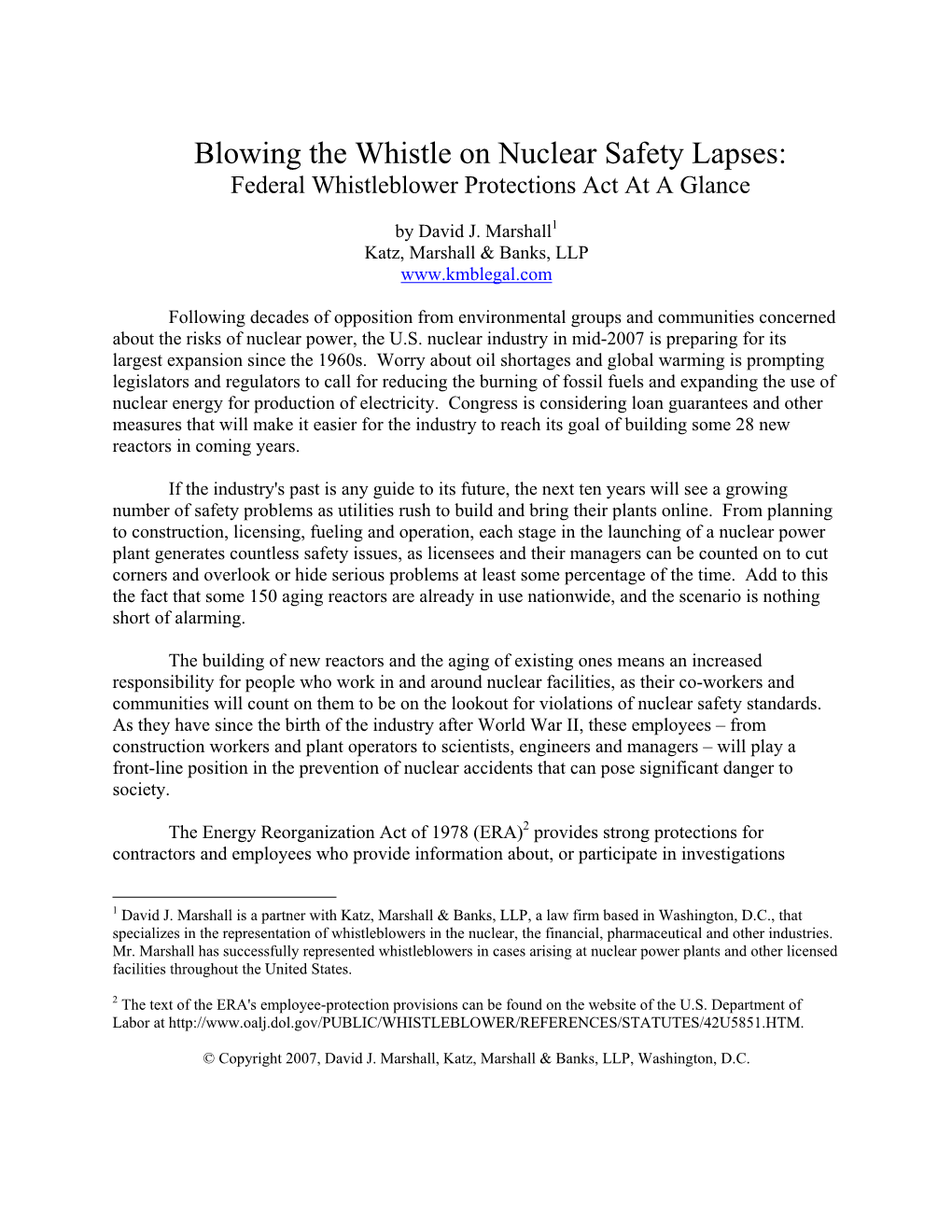 Blowing the Whistle on Nuclear Safety Lapses: Federal Whistleblower Protections Act at a Glance