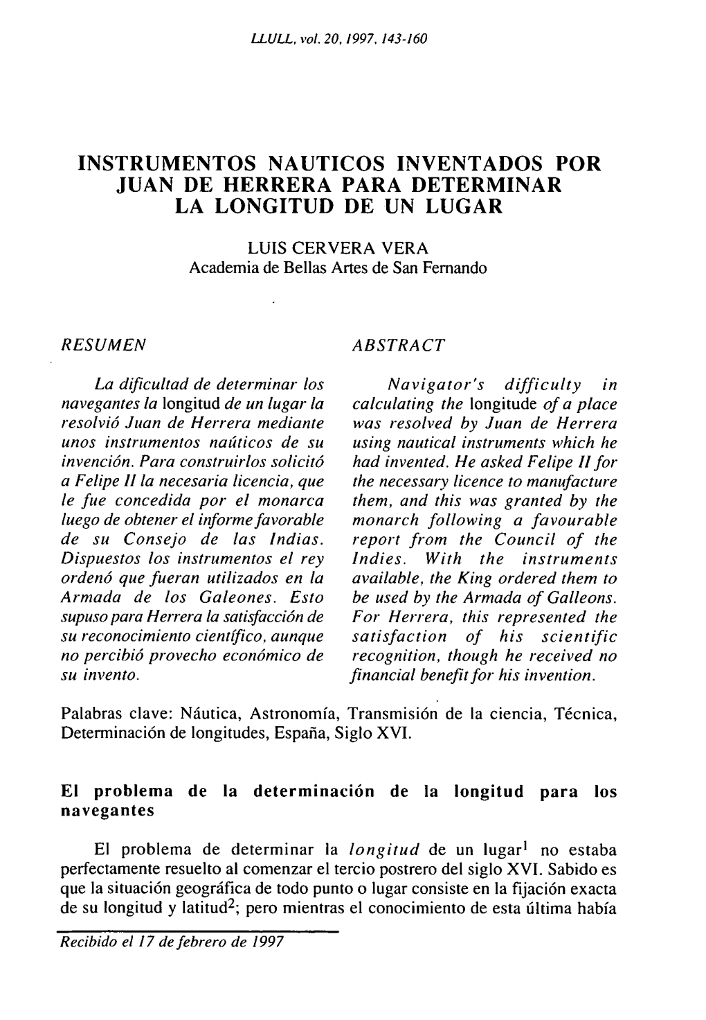 Instrumentos Nauticos Inventados Por Juan De Herrera Para Determinar La Longitud De Un Lugar