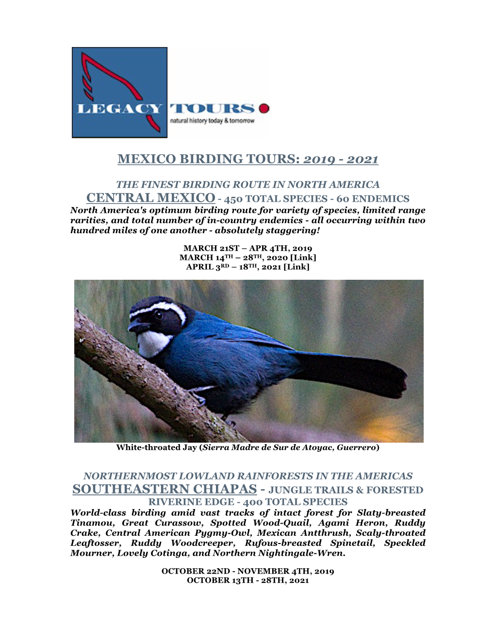 Mexico Birding Tours: 2019 - 2021