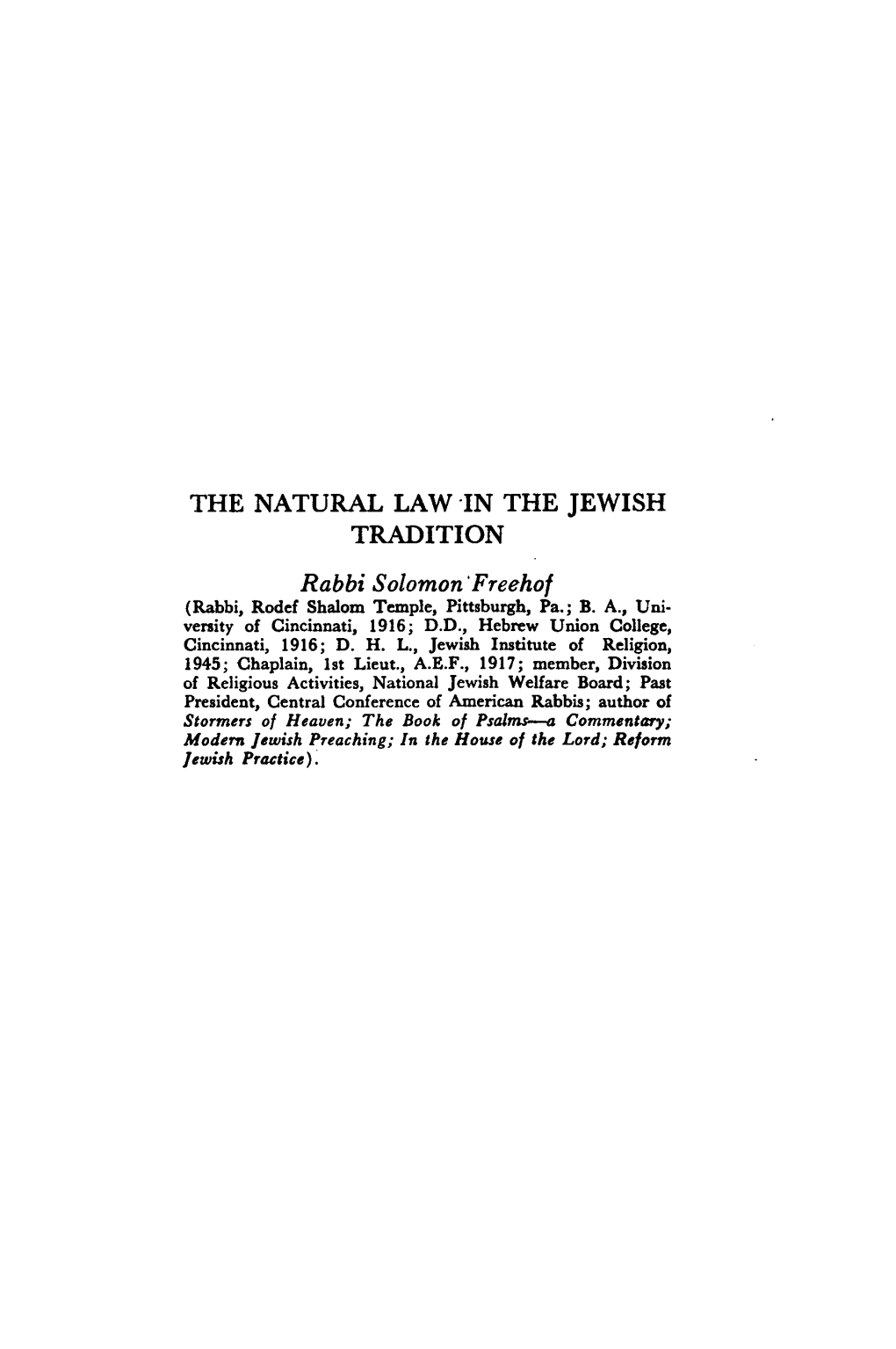 Natural Law in the Jewish Tradition