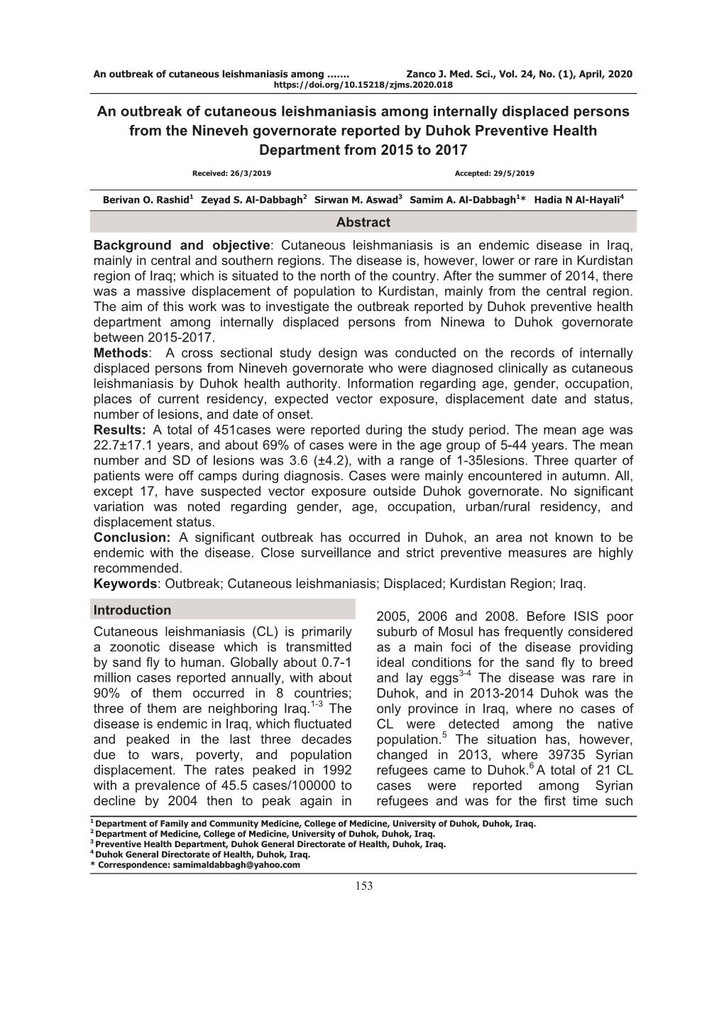 An Outbreak of Cutaneous Leishmaniasis Among Internally