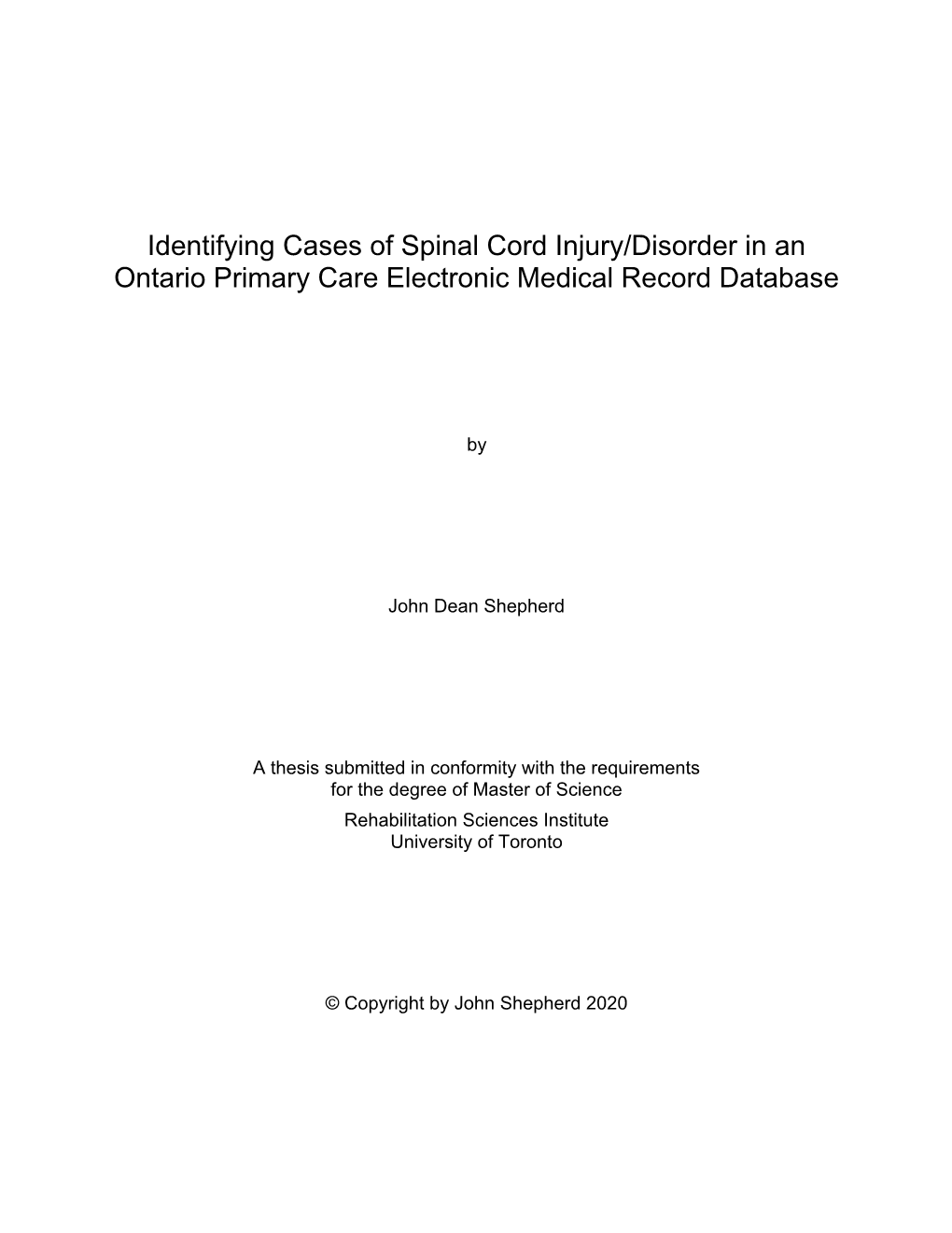 Identifying Cases of Spinal Cord Injury/Disorder in an Ontario Primary Care Electronic Medical Record Database