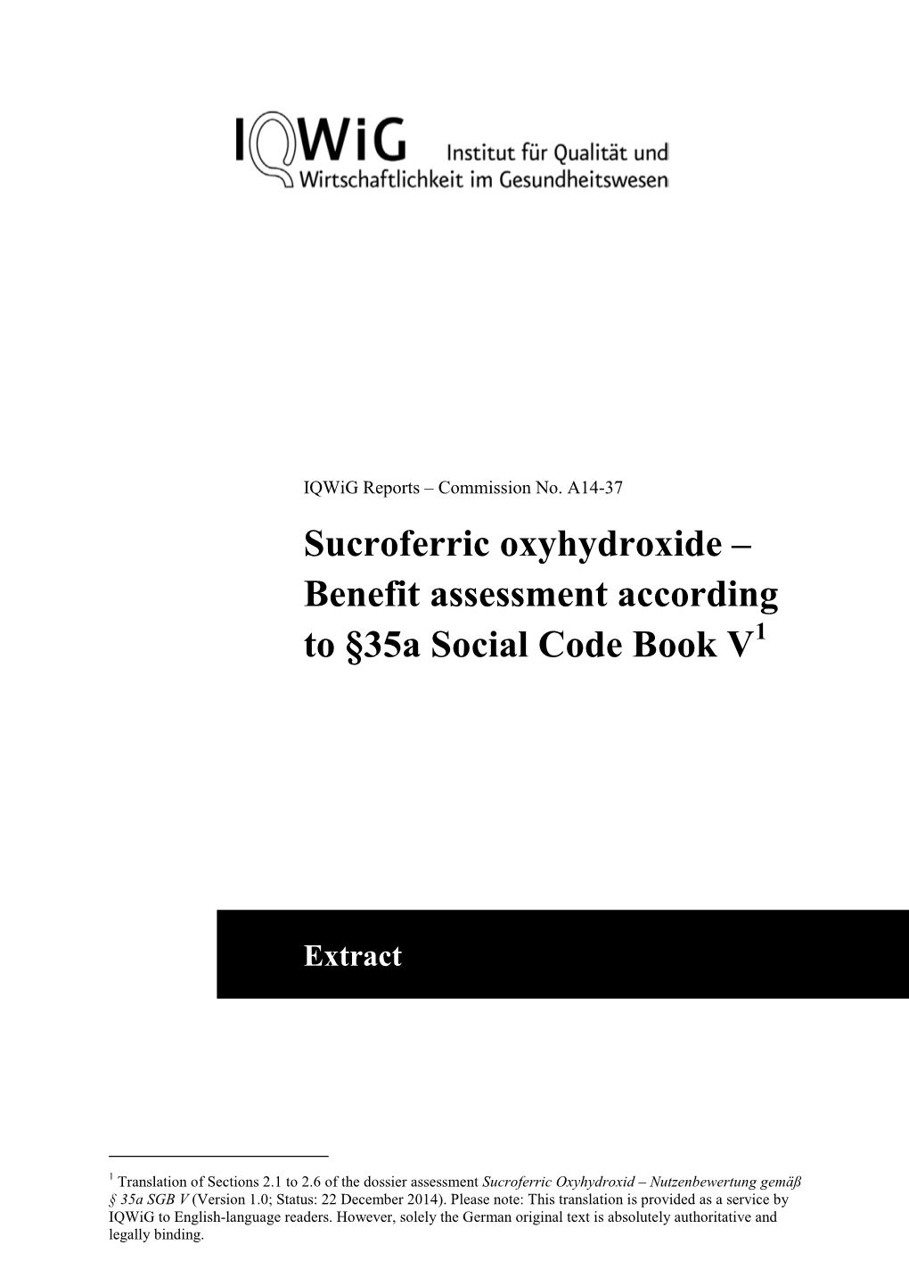 Sucroferric Oxyhydroxide – Benefit Assessment According 1 to §35A Social Code Book V