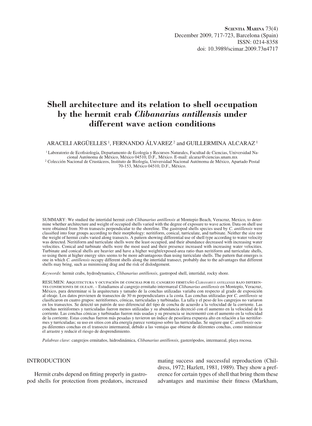 Shell Architecture and Its Relation to Shell Occupation by the Hermit Crab Clibanarius Antillensis Under Different Wave Action Conditions