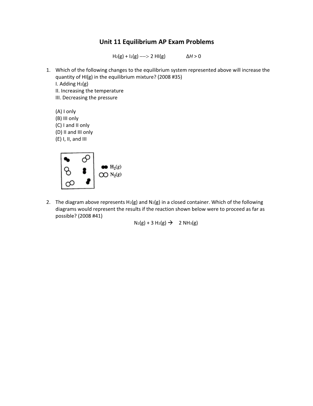 Unit 11 Equilibrium AP Exam Problems