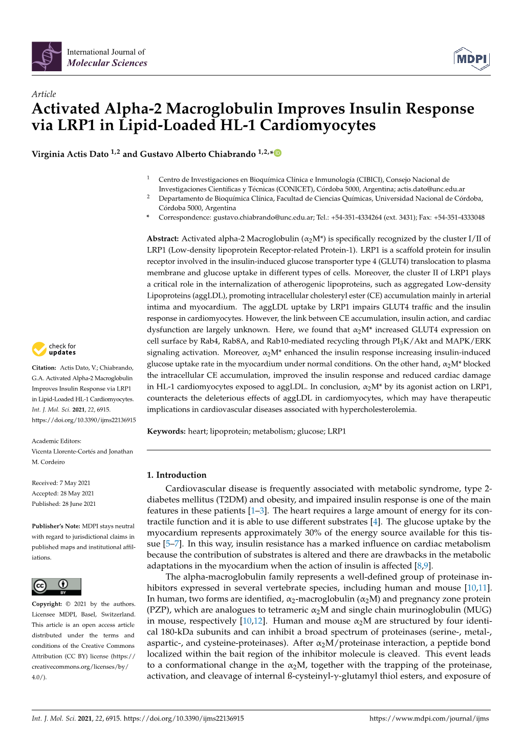 Activated Alpha-2 Macroglobulin Improves Insulin Response Via LRP1 in Lipid-Loaded HL-1 Cardiomyocytes