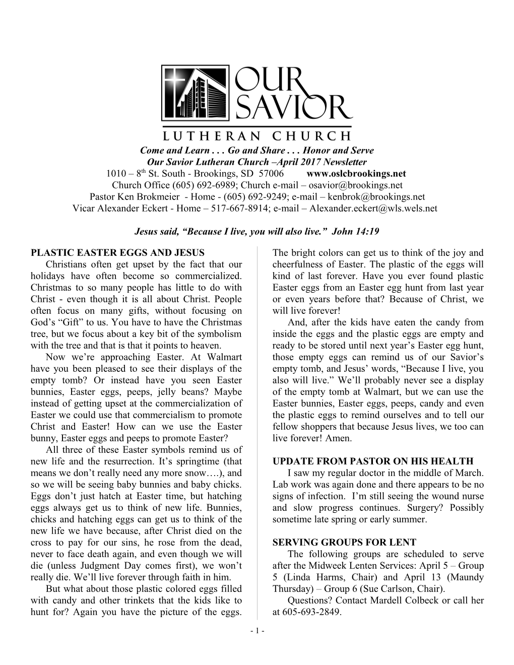 Our Savior Lutheran Church October 2000 Newsletter s1