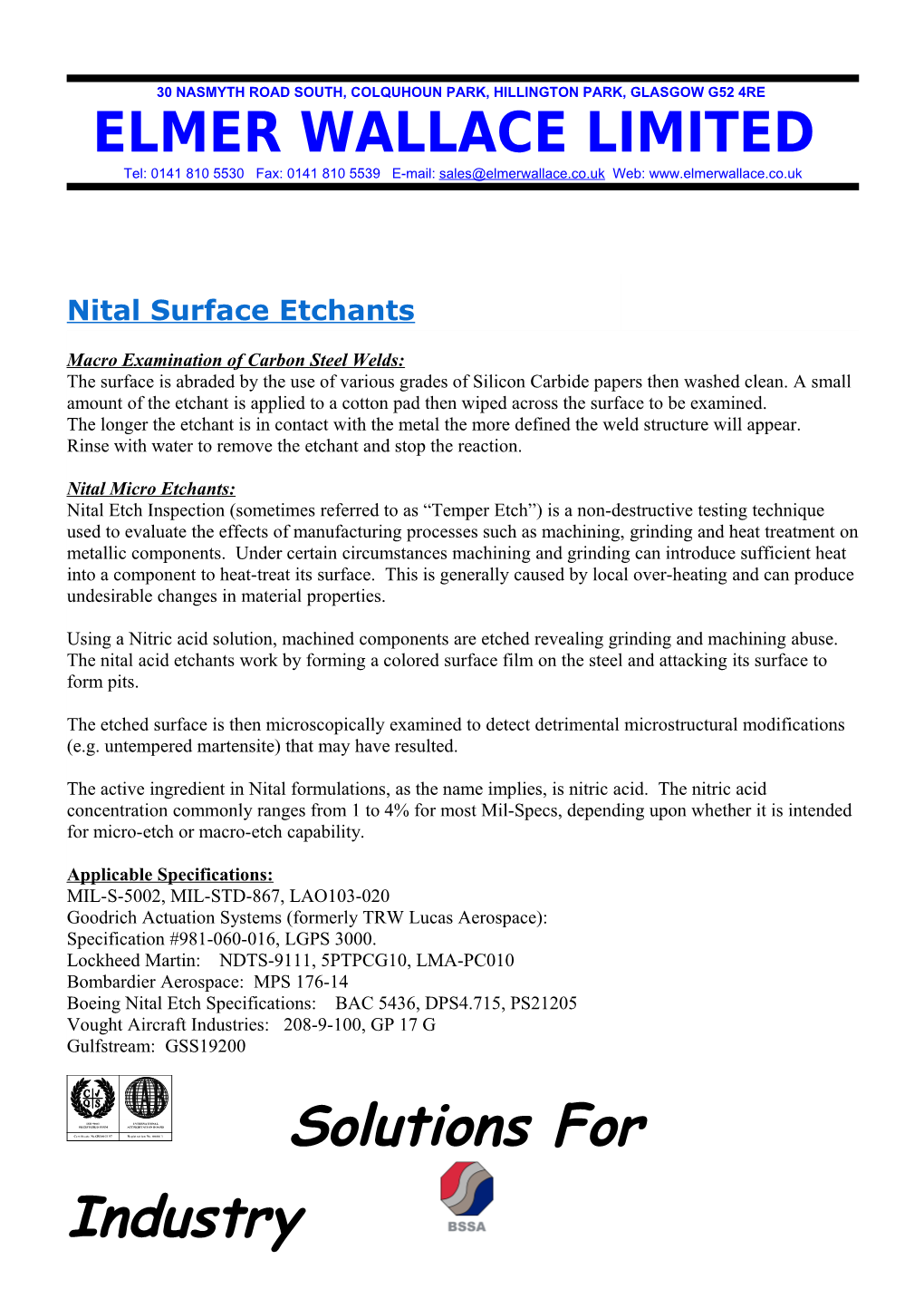 Nital Surface Etchants