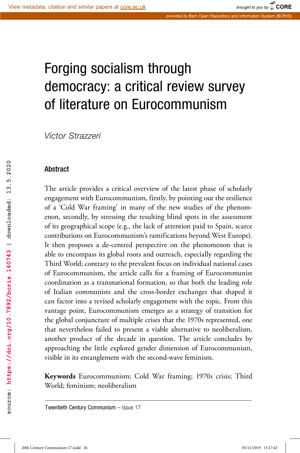 A Critical Review Survey of Literature on Eurocommunism