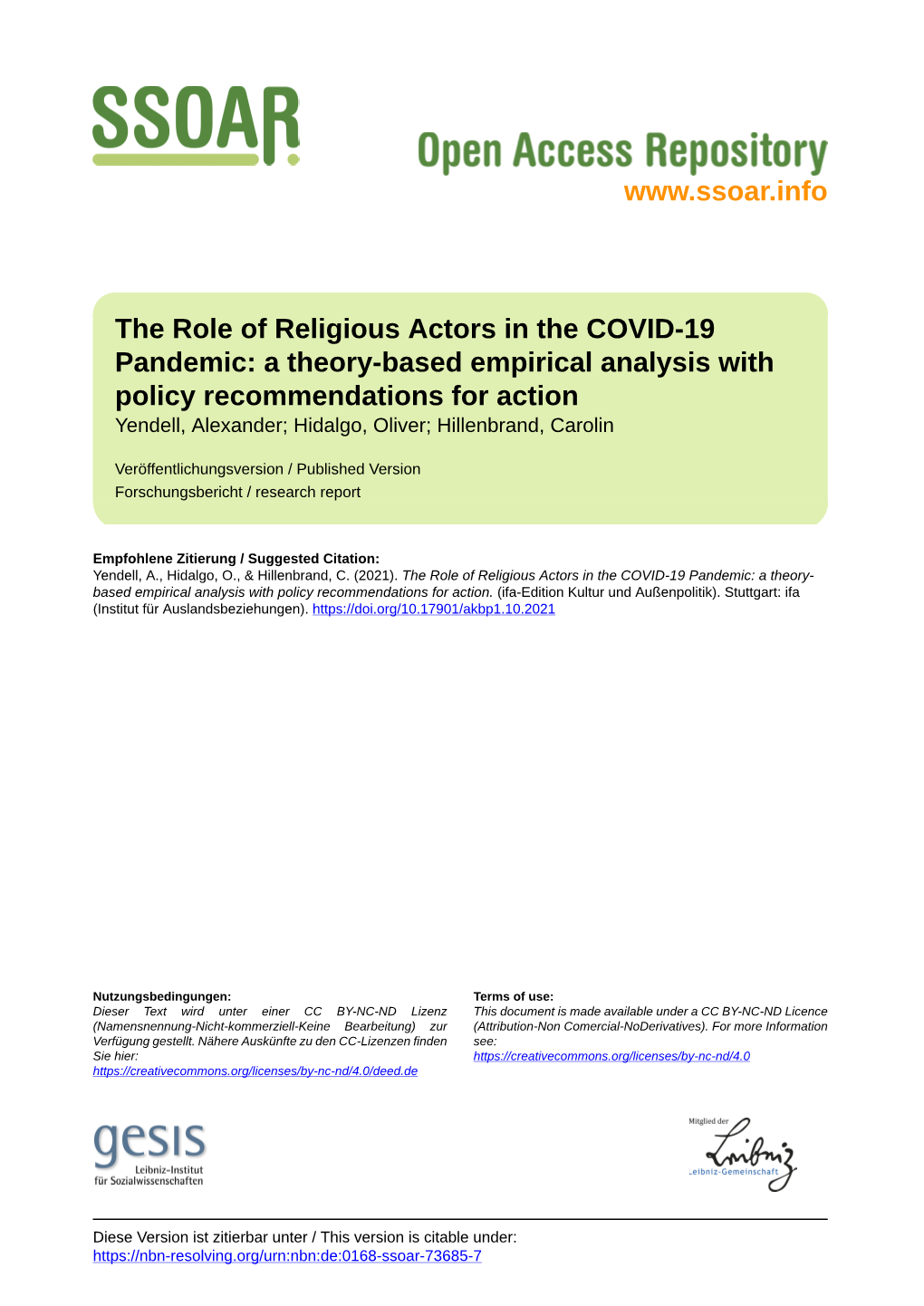 The Role of Religious Actors in the COVID-19 Pandemic. a Theory