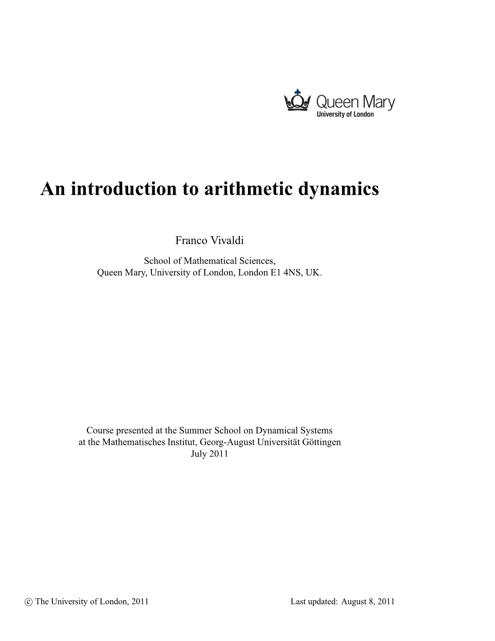 An Introduction to Arithmetic Dynamics