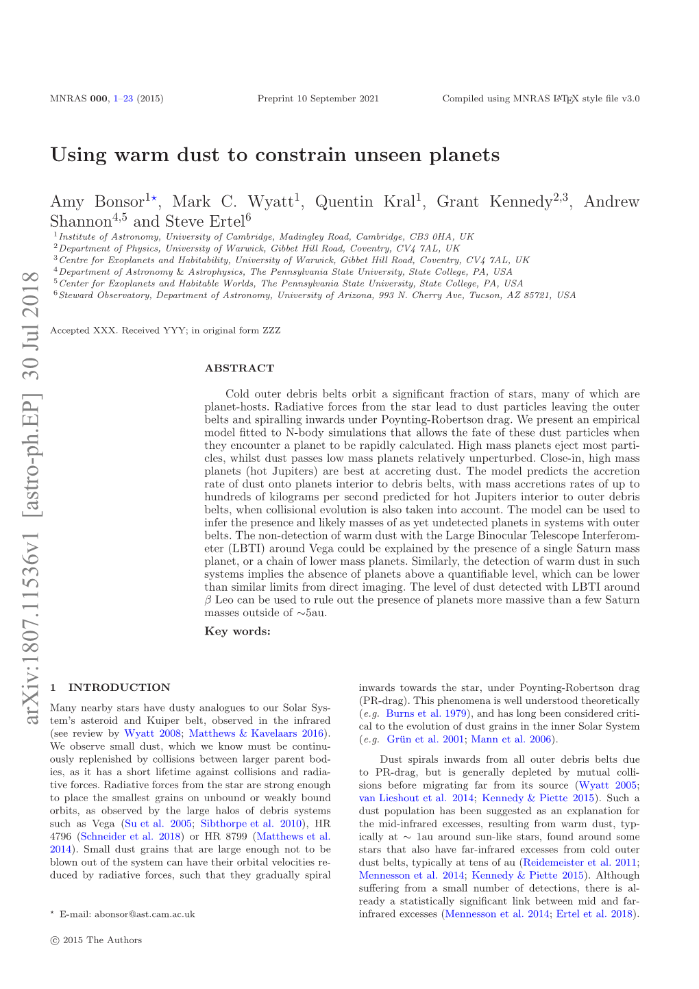Using Warm Dust to Constrain Unseen Planets