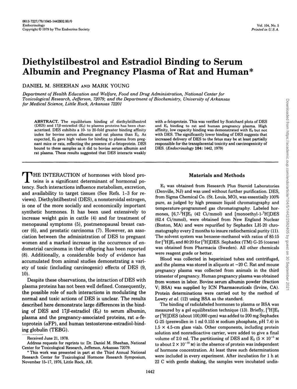 Diethylstilbestrol and Estradiol Binding to Serum Albumin and Pregnancy Plasma of Rat and Human*