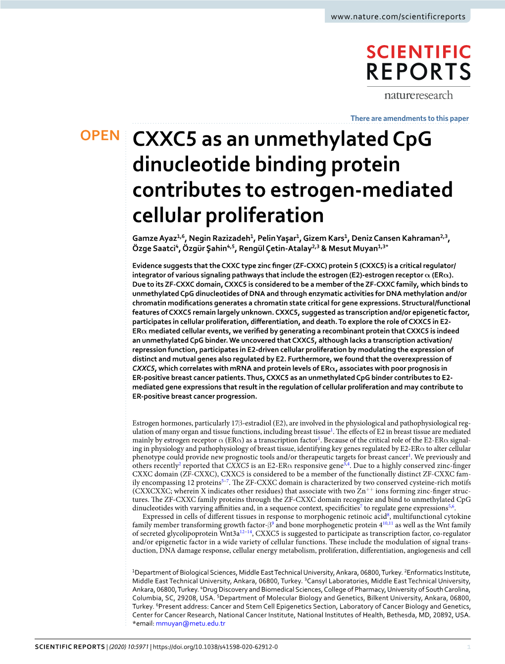 CXXC5 As an Unmethylated Cpg Dinucleotide Binding Protein