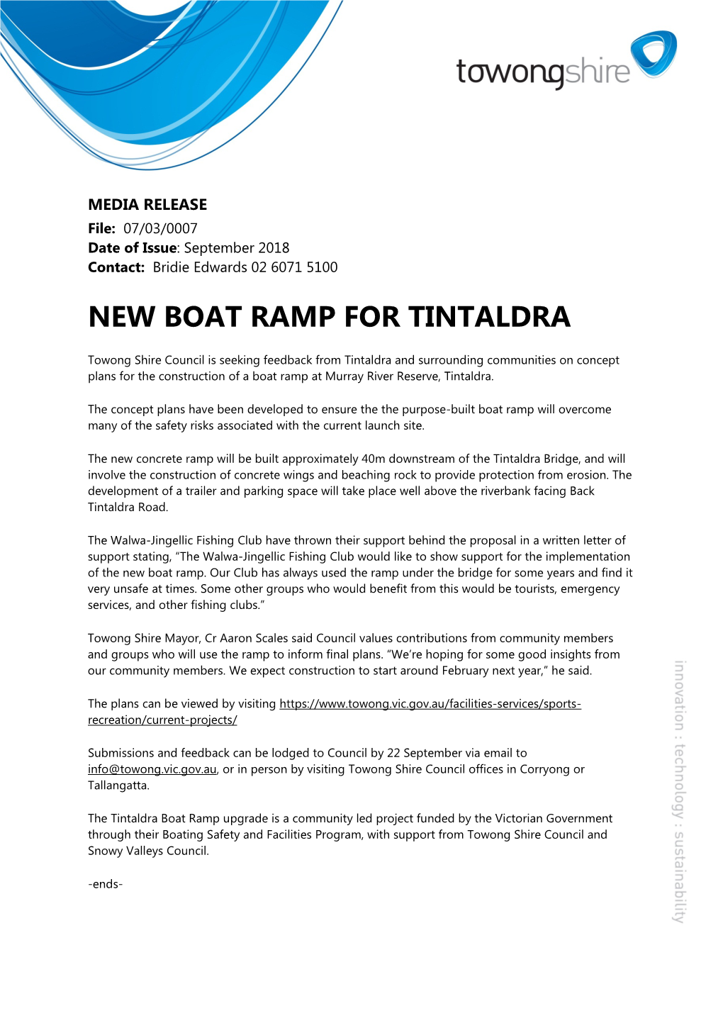 New Boat Ramp for Tintaldra