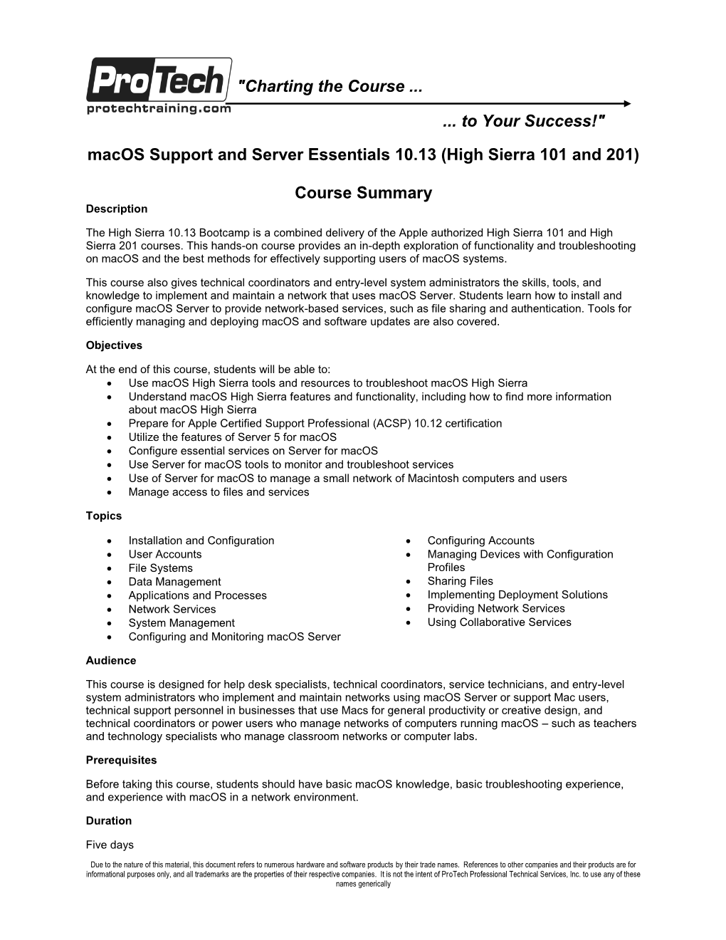 Macos Support and Server Essentials 10.13 (High Sierra 101 and 201)