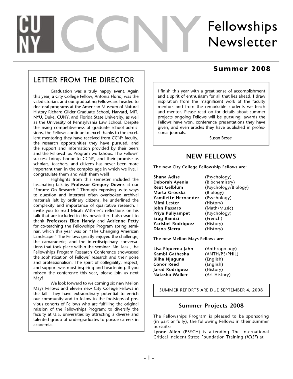 Ccny Newsletter Summer 08