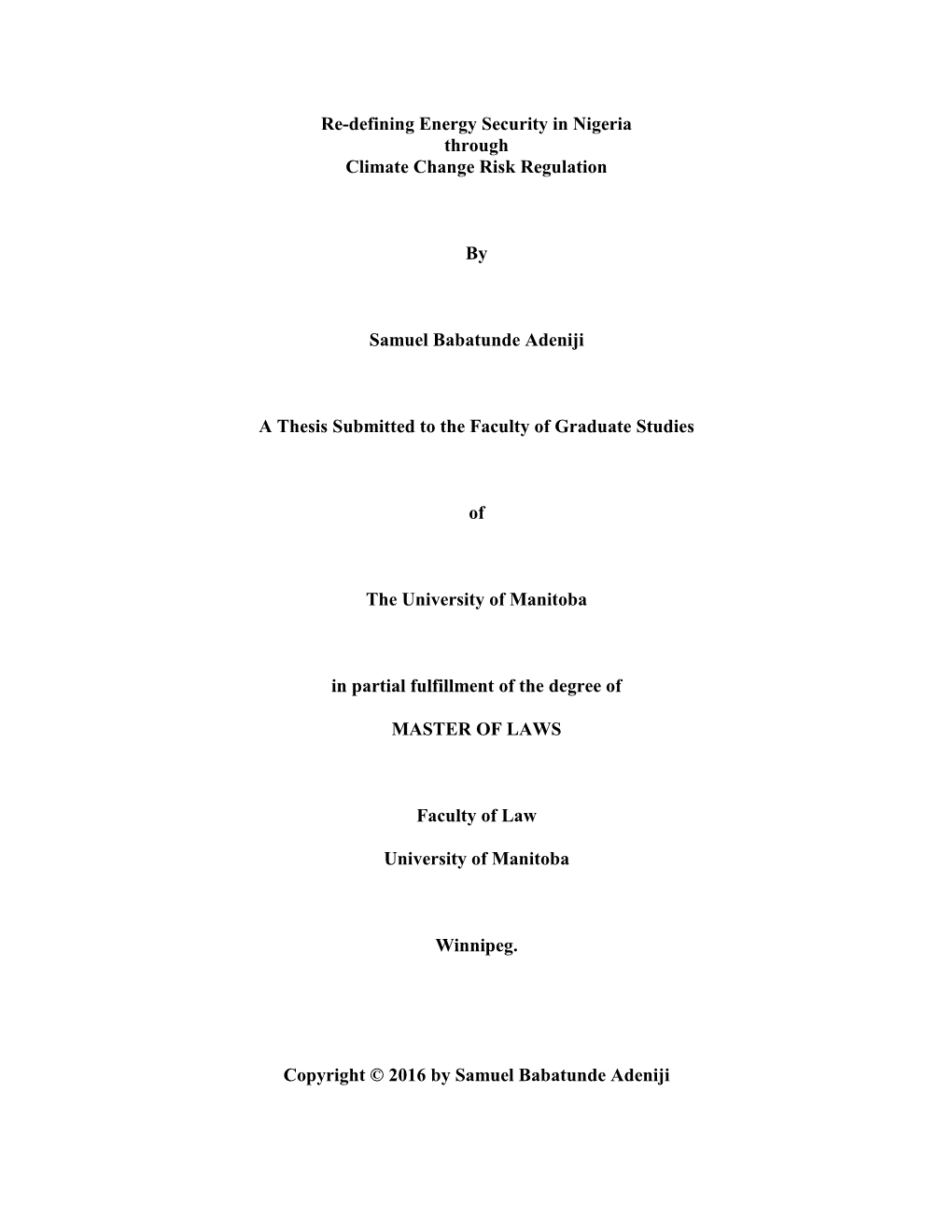 Re-Defining Energy Security in Nigeria Through Climate Change Risk Regulation