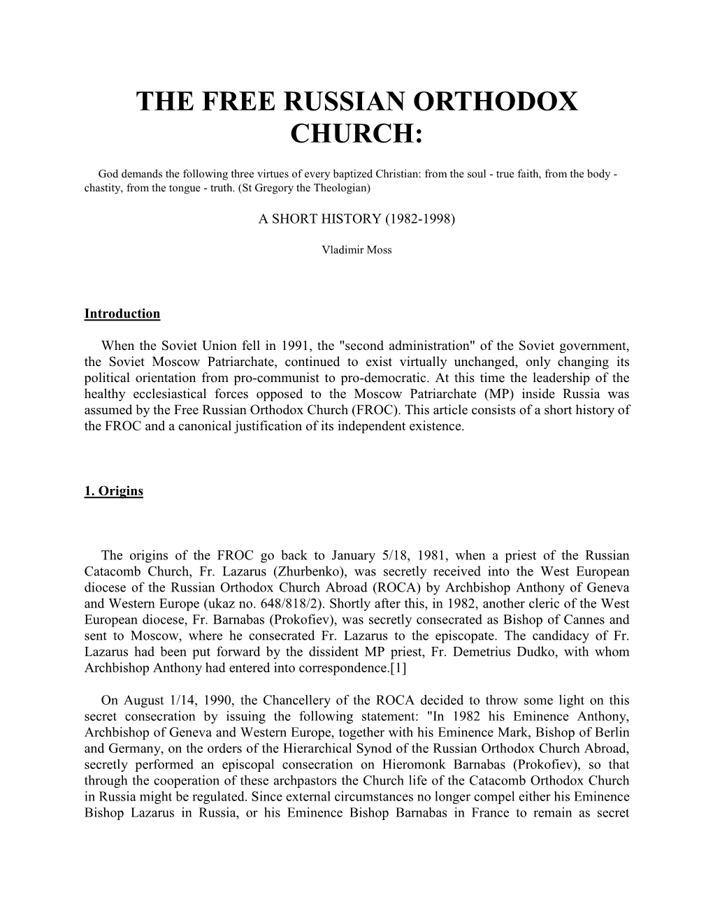 History of the Free Russian Orthodox Church