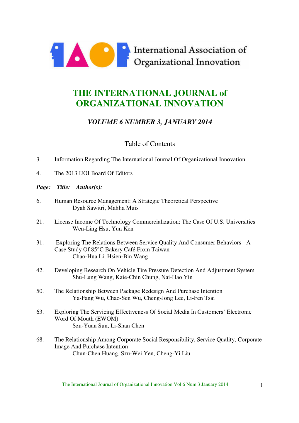 THE INTERNATIONAL JOURNAL of ORGANIZATIONAL INNOVATION