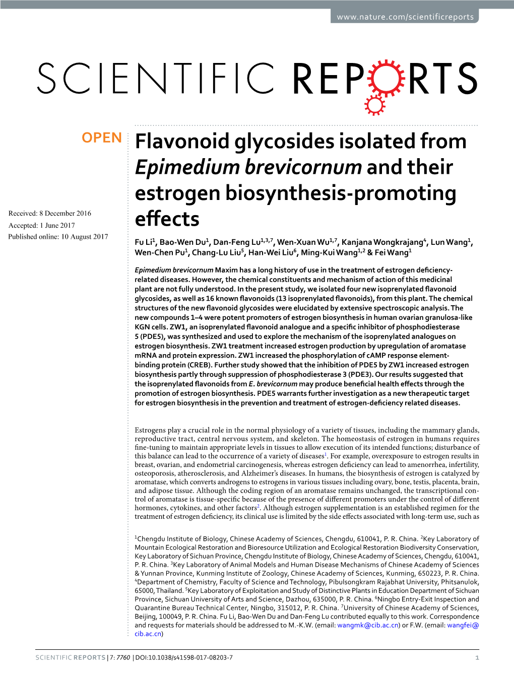 Flavonoid Glycosides Isolated from Epimedium Brevicornum and Their