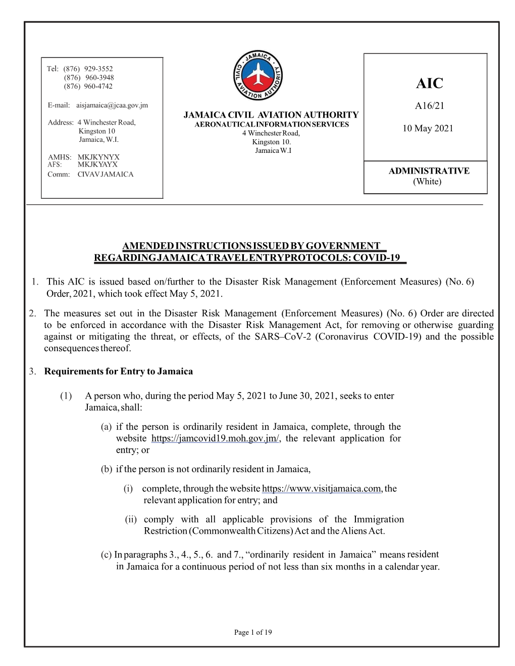 Aic A10 2021 Amended Instructions Issued By