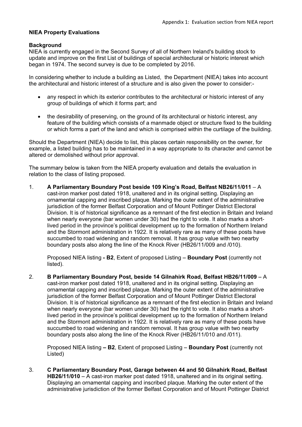 Appendix 1: Evaluation Section from NIEA Report NIEA Property Evaluations