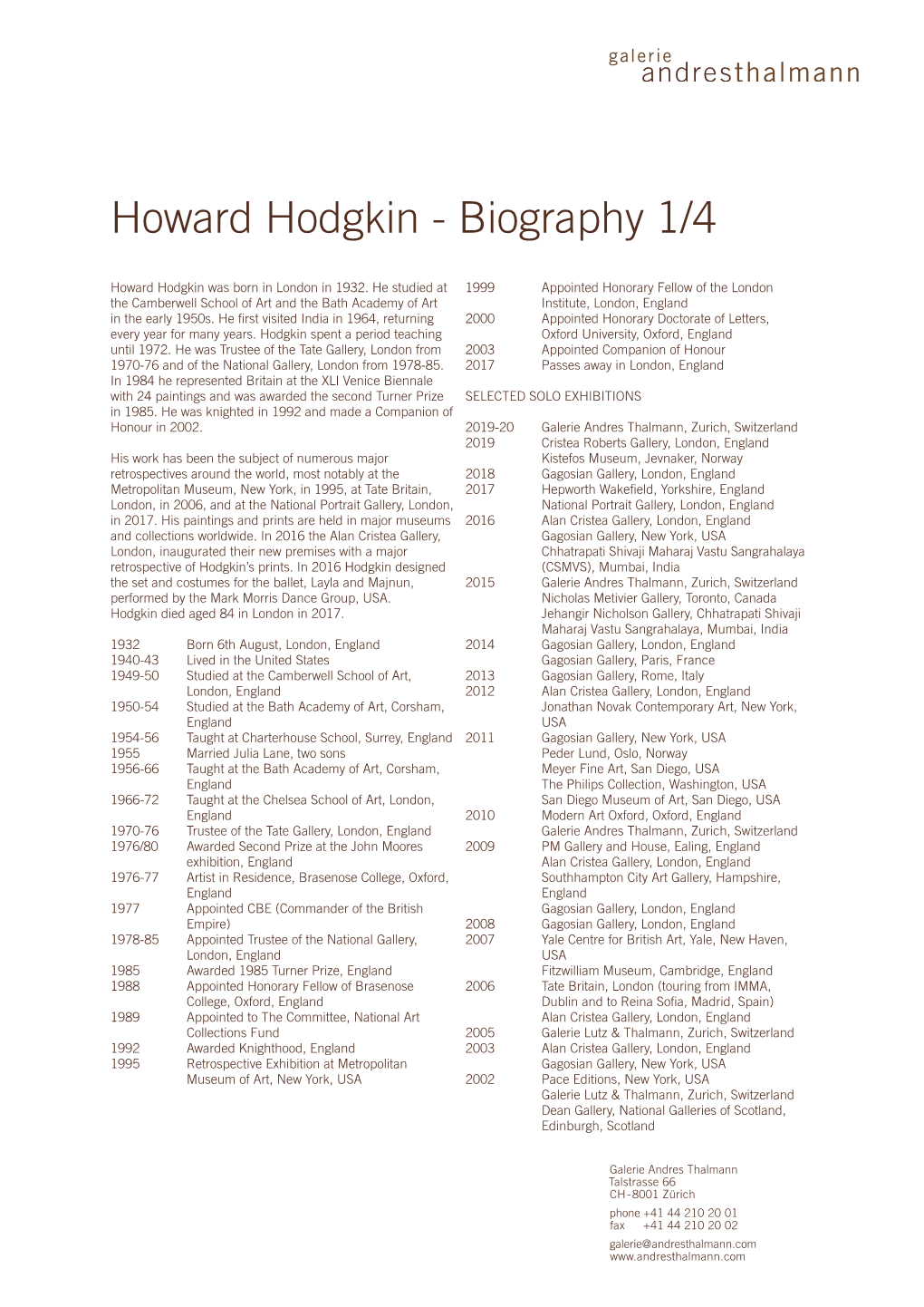Howard Hodgkin - Biography 1/4