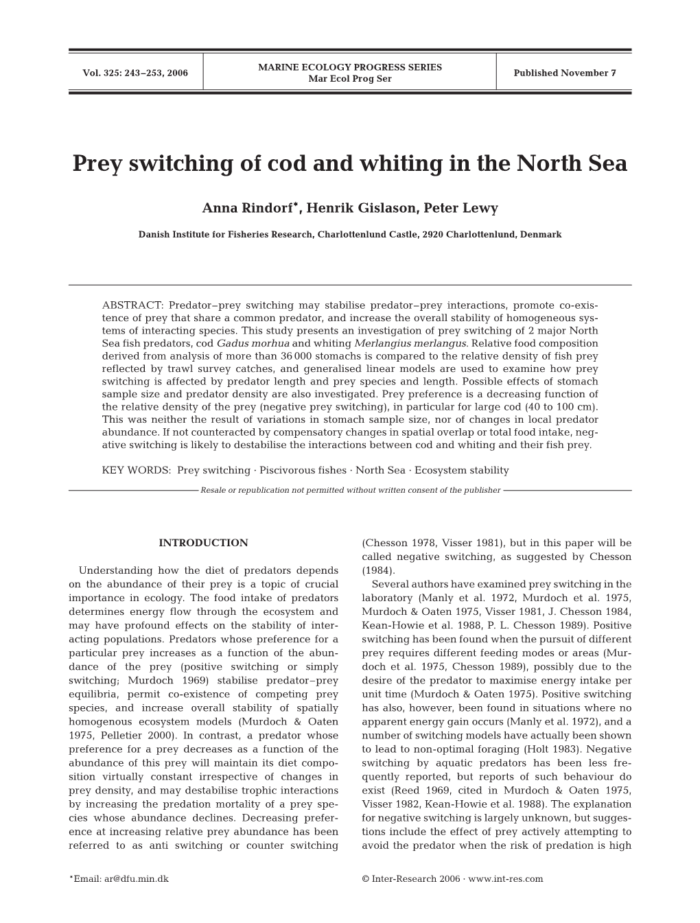 Prey Switching of Cod and Whiting in the North Sea