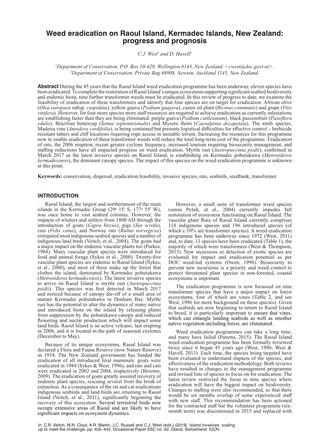 Weed Eradication on Raoul Island, Kermadec Islands, New Zealand: Progress and Prognosis