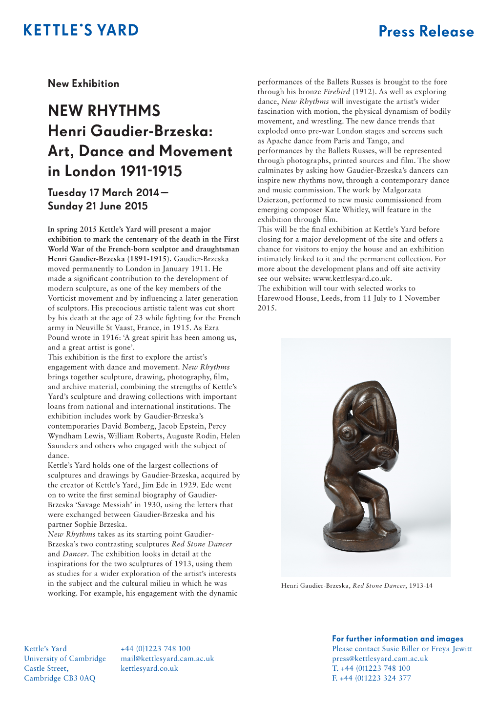 Press Release NEW RHYTHMS Henri Gaudier-Brzeska