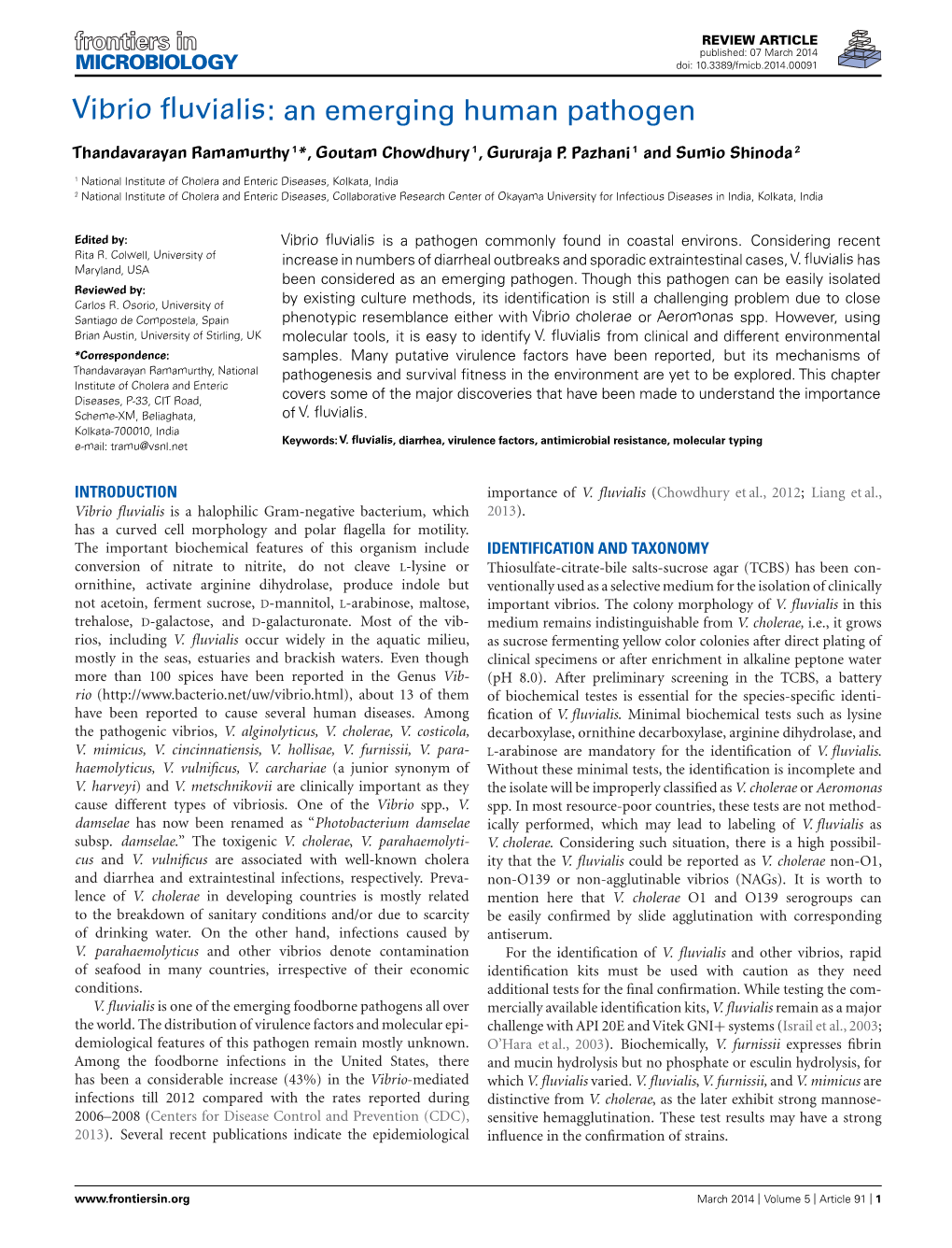 Vibrio Fluvialis: an Emerging Human Pathogen