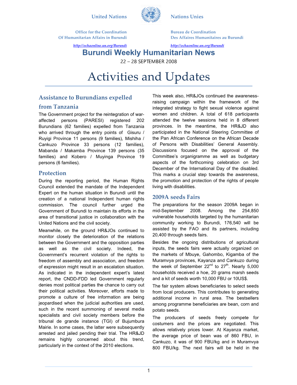 Activities and Updates