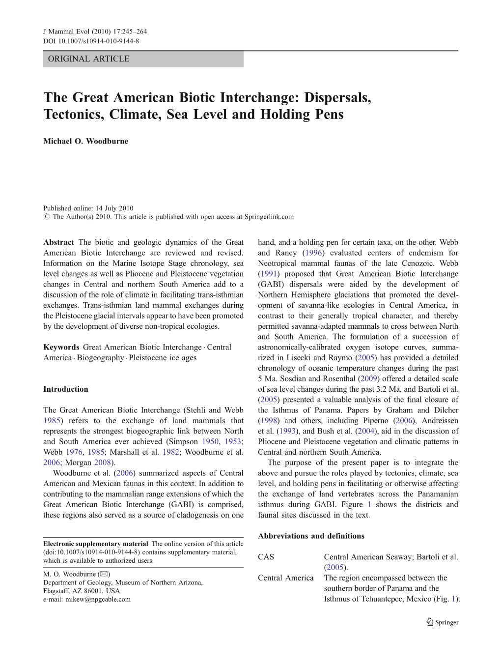 The Great American Biotic Interchange: Dispersals, Tectonics, Climate, Sea Level and Holding Pens