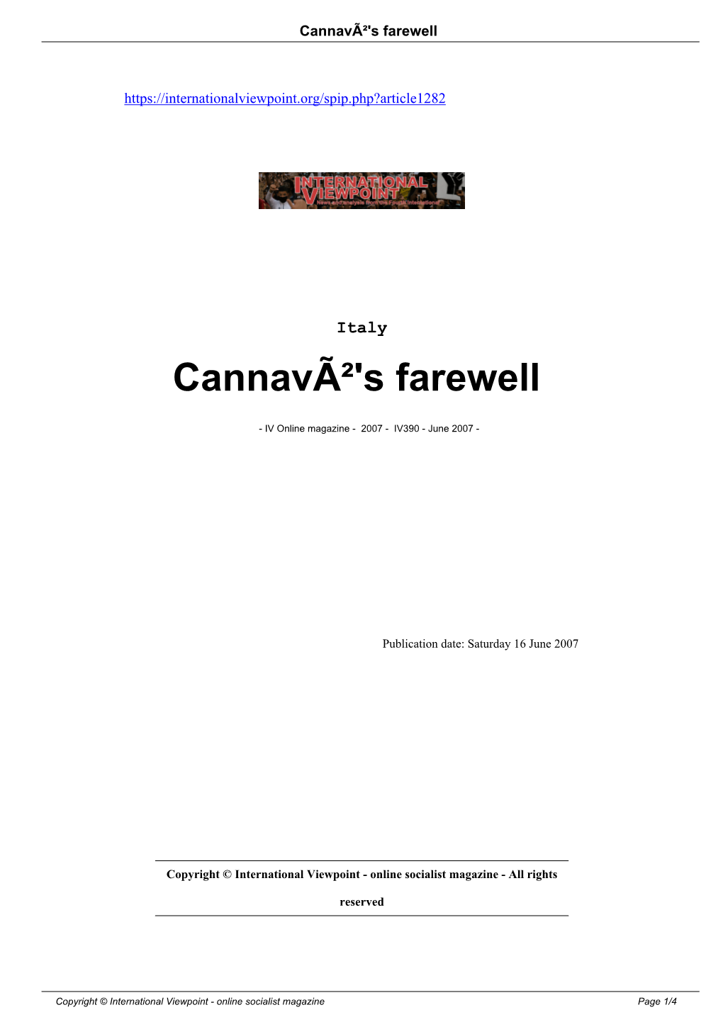 Cannavã²'s Farewell