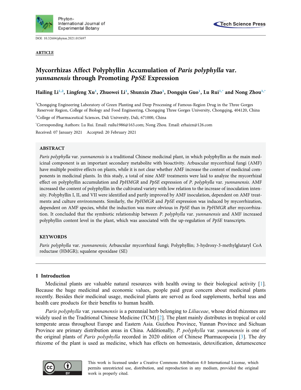 Mycorrhizas Affect Polyphyllin Accumulation of Paris Polyphylla Var