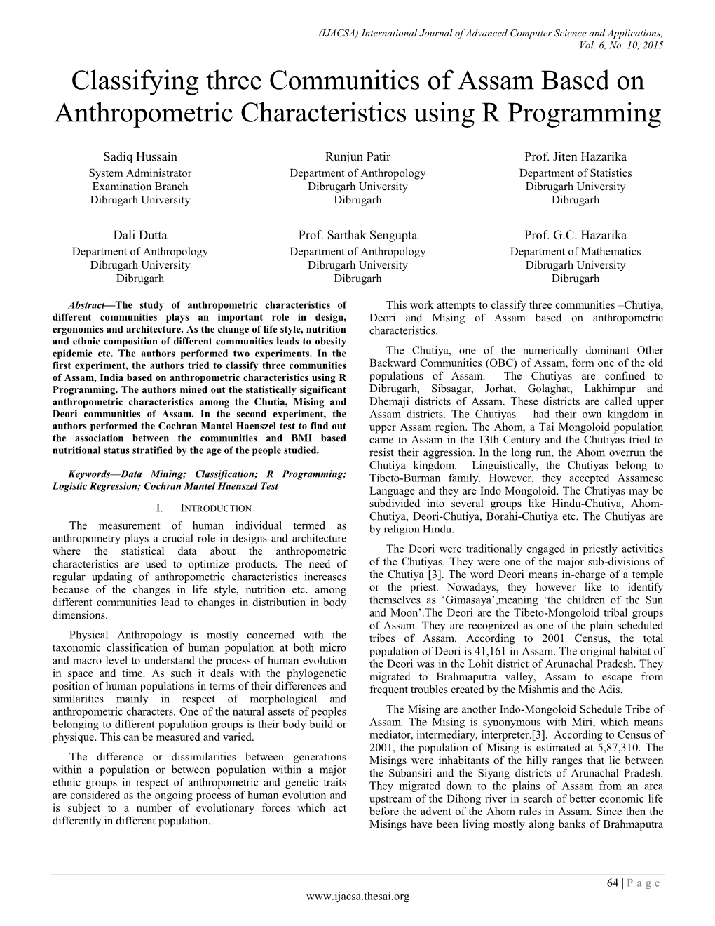 Classifying Three Communities of Assam Based on Anthropometric Characteristics Using R Programming