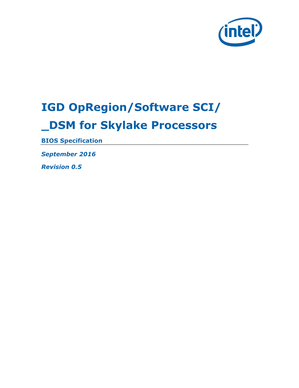 IGD Opregion/Software SCI/ DSM for Skylake Processors