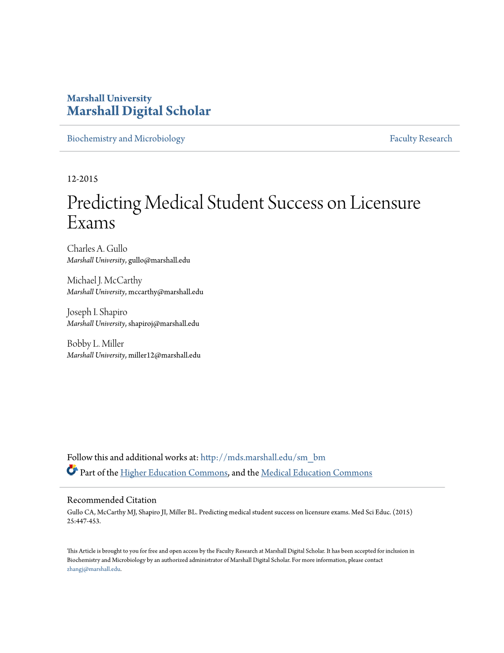 Predicting Medical Student Success on Licensure Exams Charles A