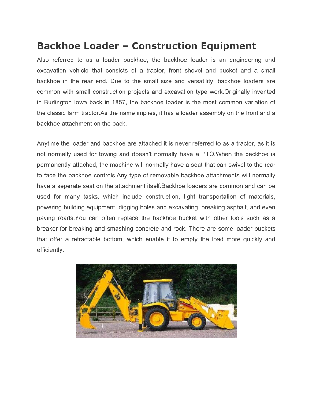 Backhoe Loader – Construction Equipment