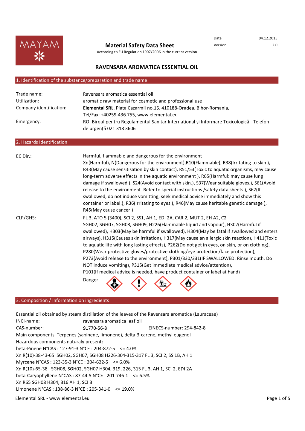 Material Safety Data Sheet RAVENSARA AROMATICA