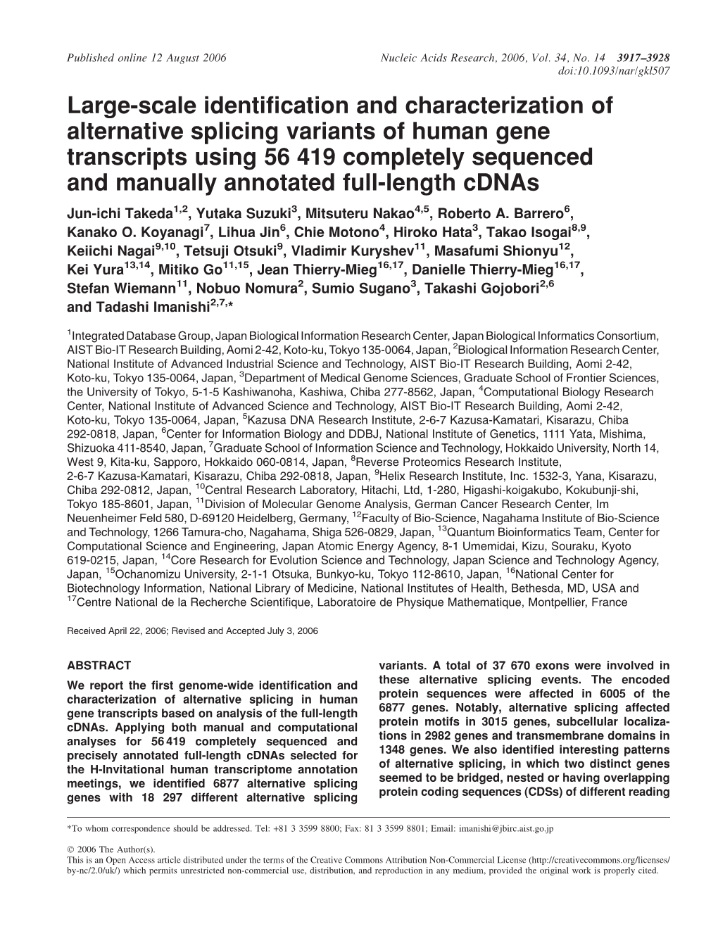 Large-Scale Identification and Characterization of Alternative