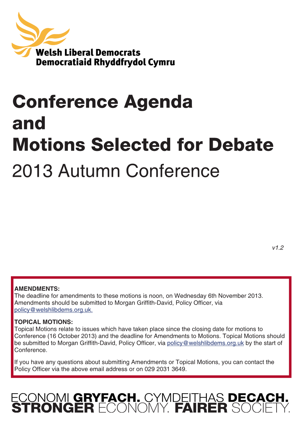 Autumn Conference 2013: Agenda and Motions Document