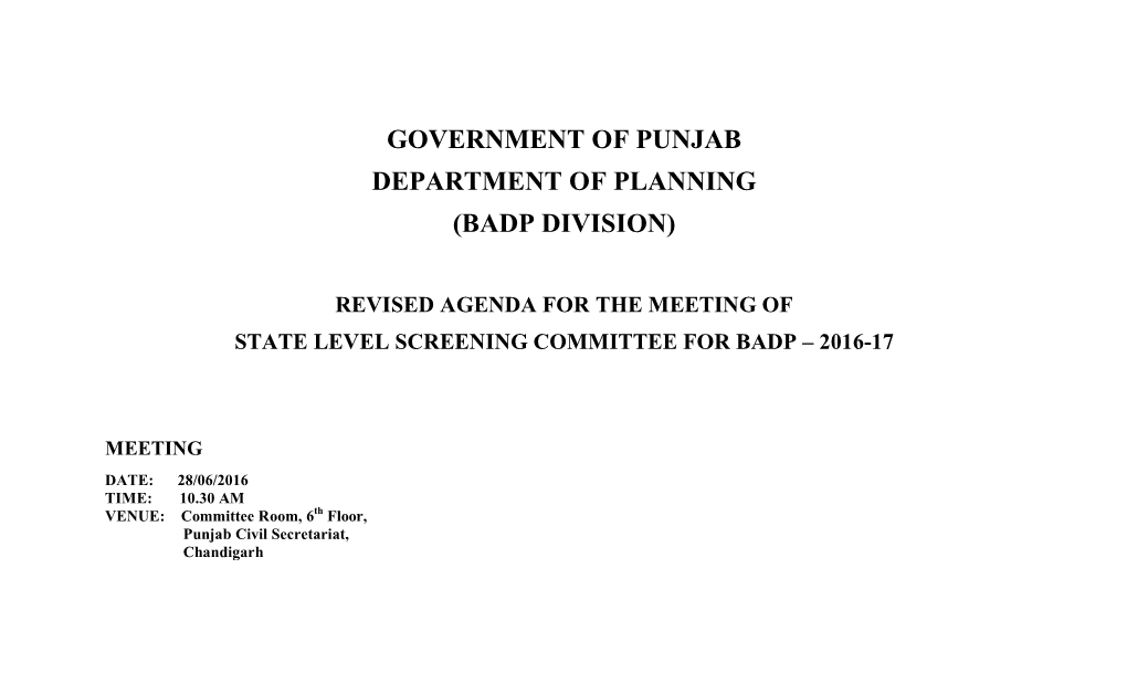 Government of Punjab Department of Planning (Badp Division)