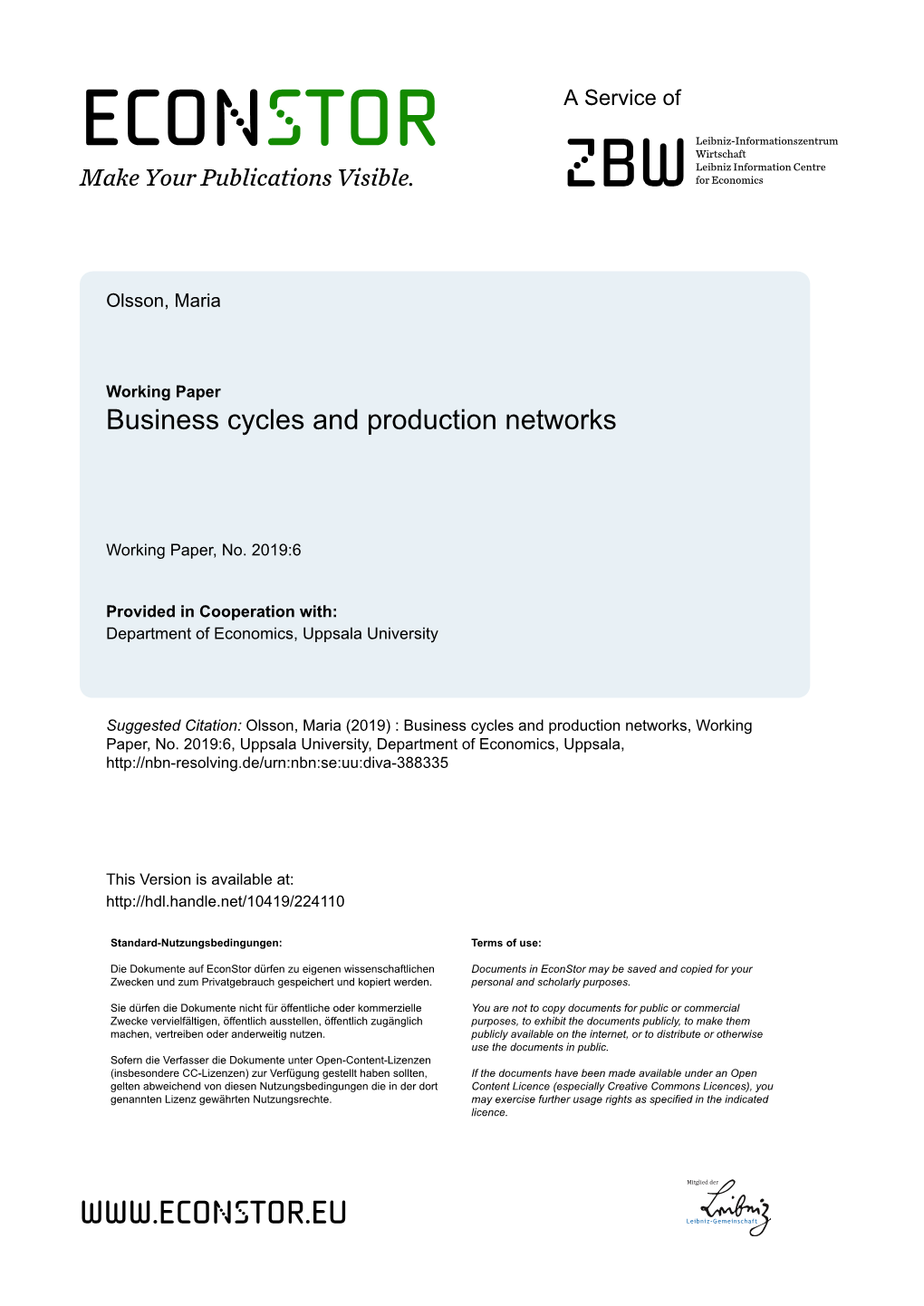 Business Cycles and Production Networks