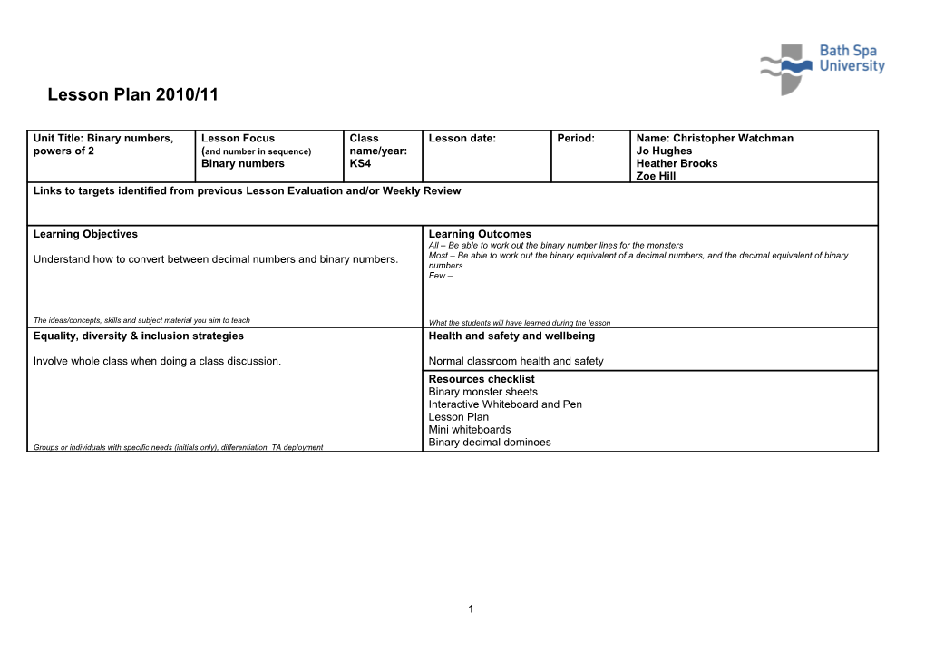 Bath Spa Teacher Signature Mentor Signature Date s1