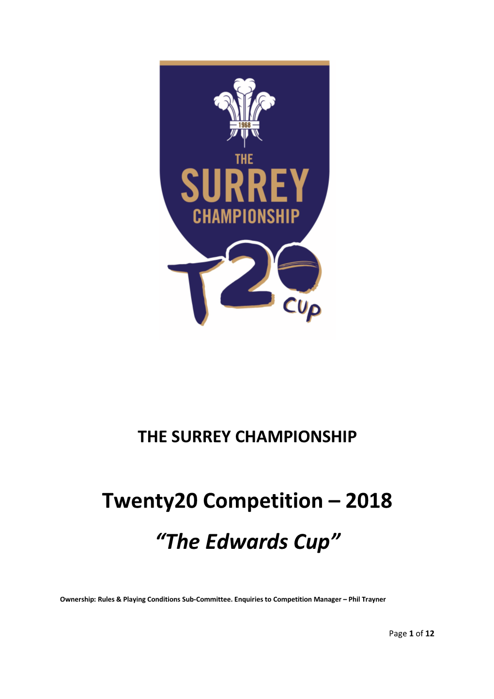 Twenty20 Competition – 2018 “The Edwards Cup”